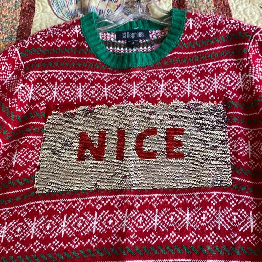 Very cool Ugly Christmas Sweater. Sequins flip naughty to nice. EUC. Size M - Picture 3 of 7